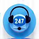 Auriculares con un icono de chat burbuja y un reloj que indica 24/7