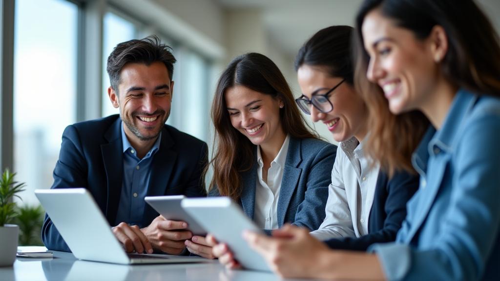 Grupo diverso de personas conectándose digitalmente.